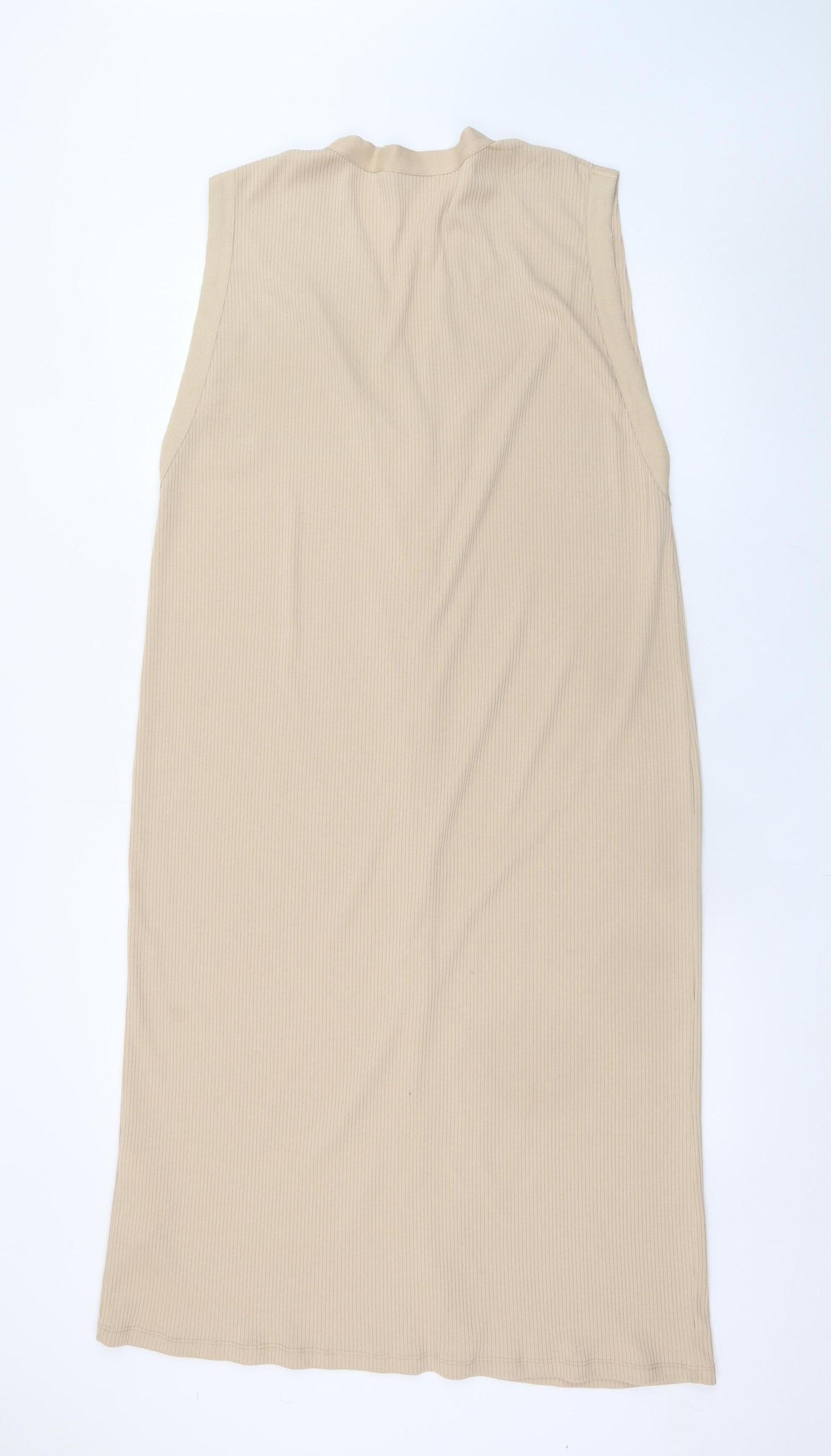 ZARA Women’s Beige Knit Midi Shift Dress XL Sleeveless Button Front