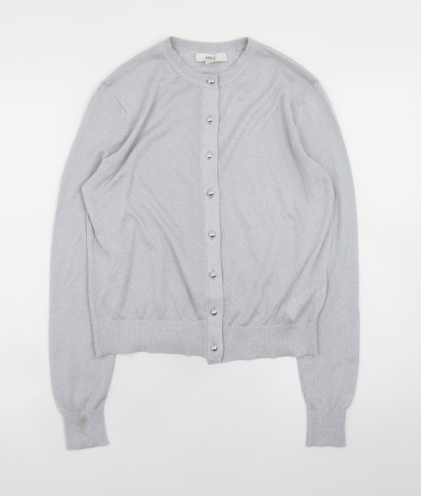 Marks and Spencer Women Silver Button-Up Knit Cardigan Size 10
