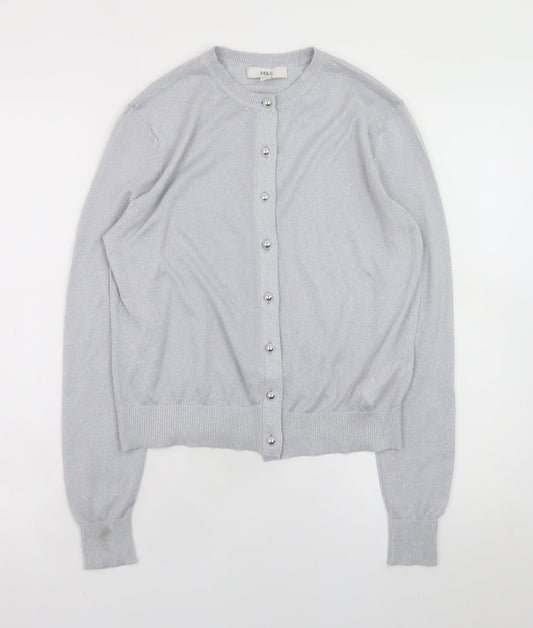 Marks and Spencer Women Silver Button-Up Knit Cardigan Size 10