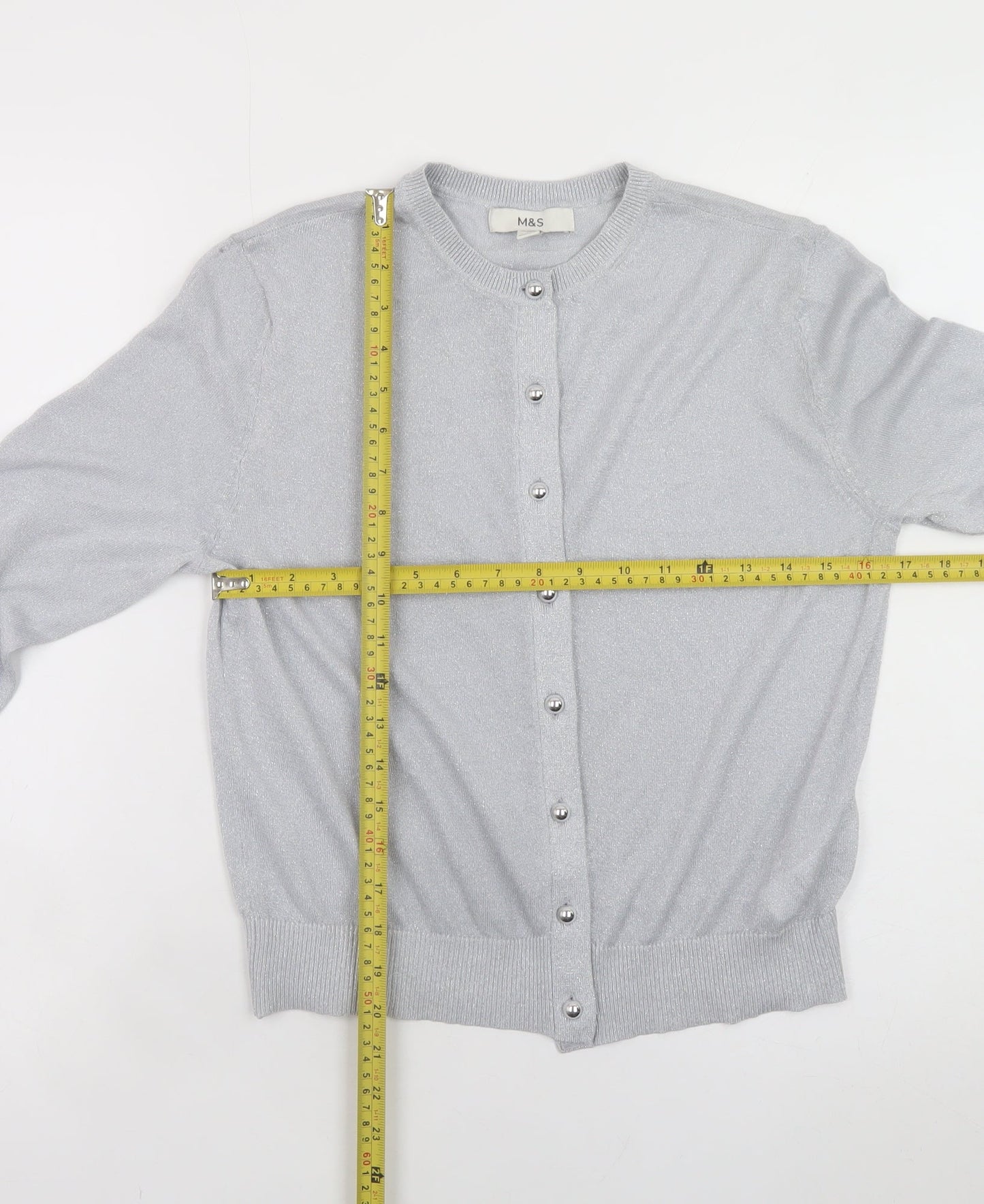Marks and Spencer Women Silver Button-Up Knit Cardigan Size 10