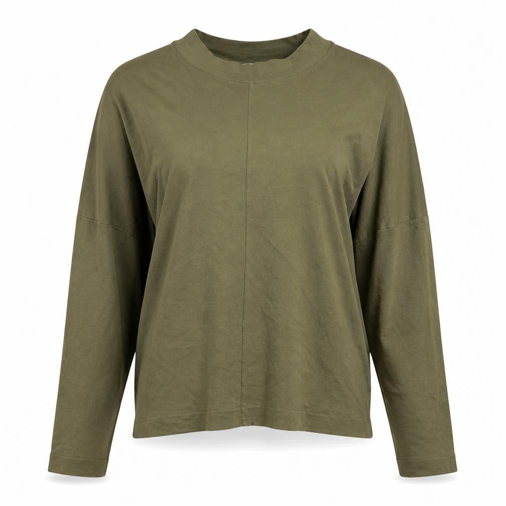 Mango Womens Green Long Sleeve Basic Cotton T-Shirt Size L