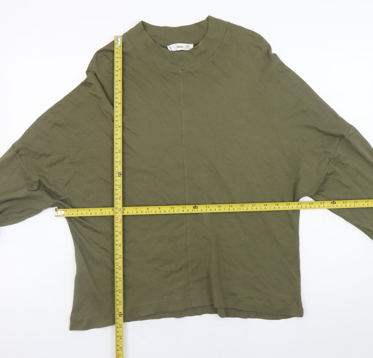 Mango Womens Green Long Sleeve Basic Cotton T-Shirt Size L