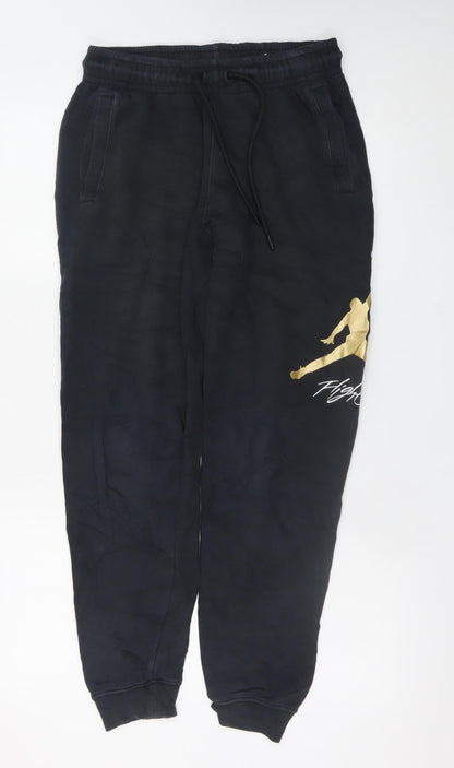 Additional front view of Jordan Men's Black Regular Fit Sweatpants Small with Gold Logo