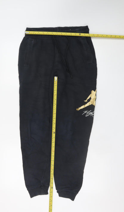 Back view of Jordan Men's Black Regular Fit Sweatpants Small with Gold Logo