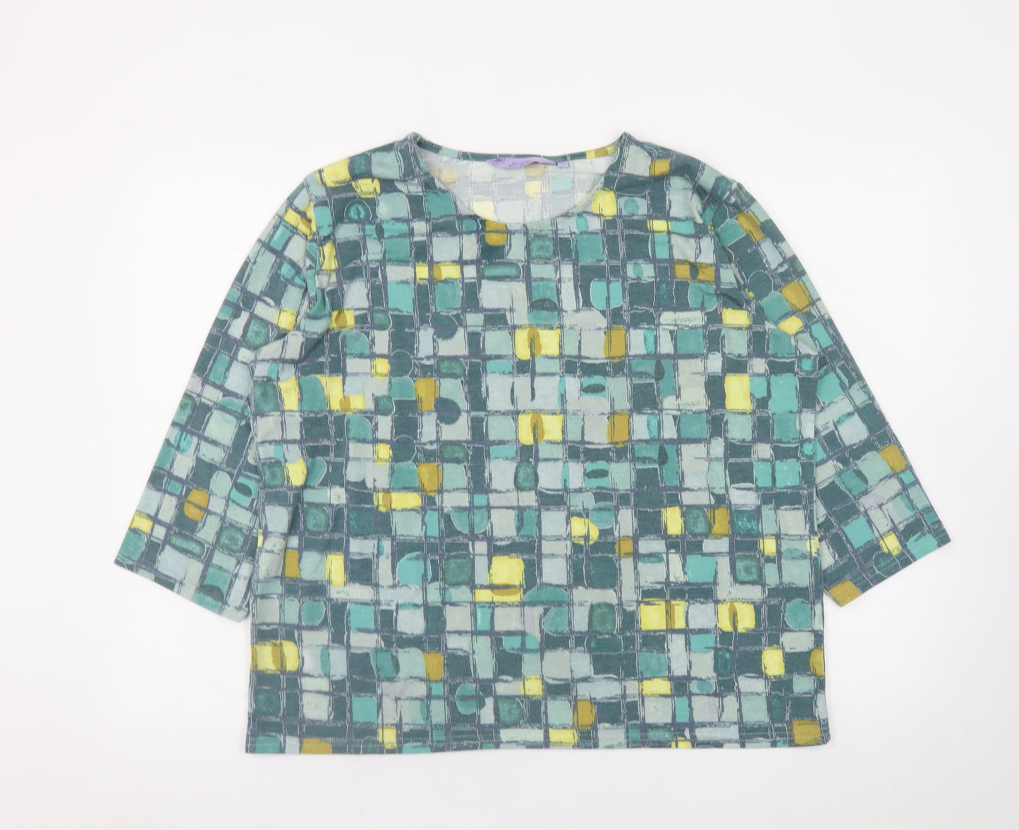 Honor Millburn Womens Multicoloured Geometric 3/4 Sleeve Stretch Top Size L