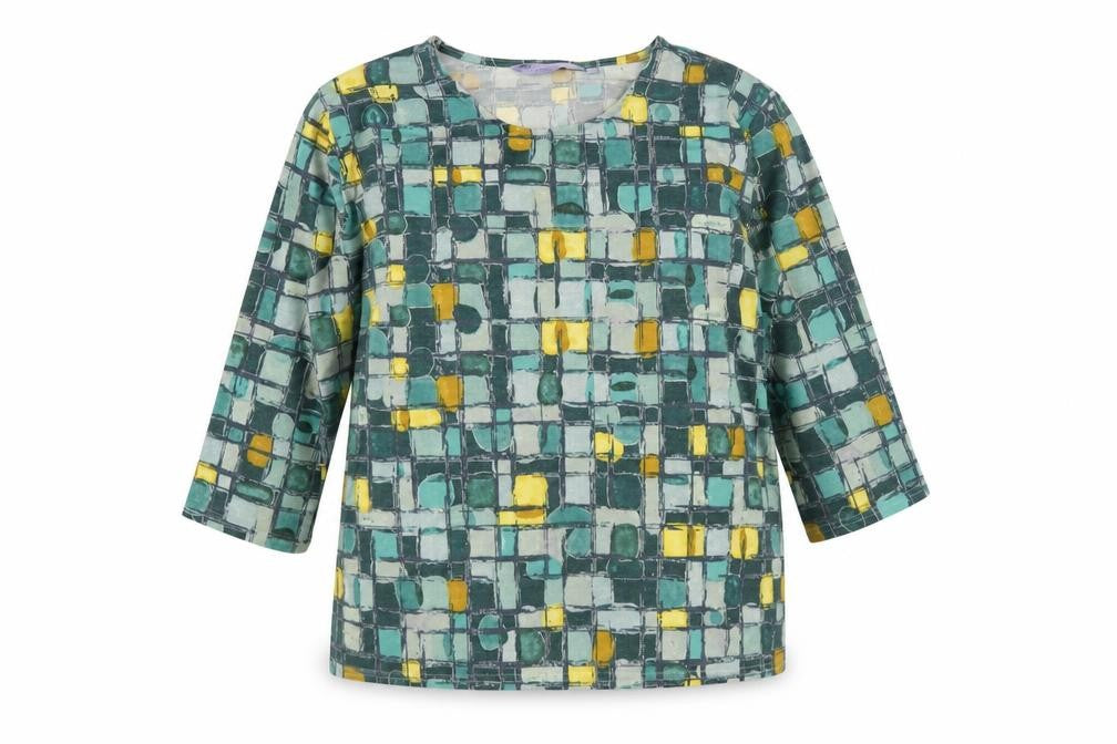 Honor Millburn Womens Multicoloured Geometric 3/4 Sleeve Stretch Top Size L
