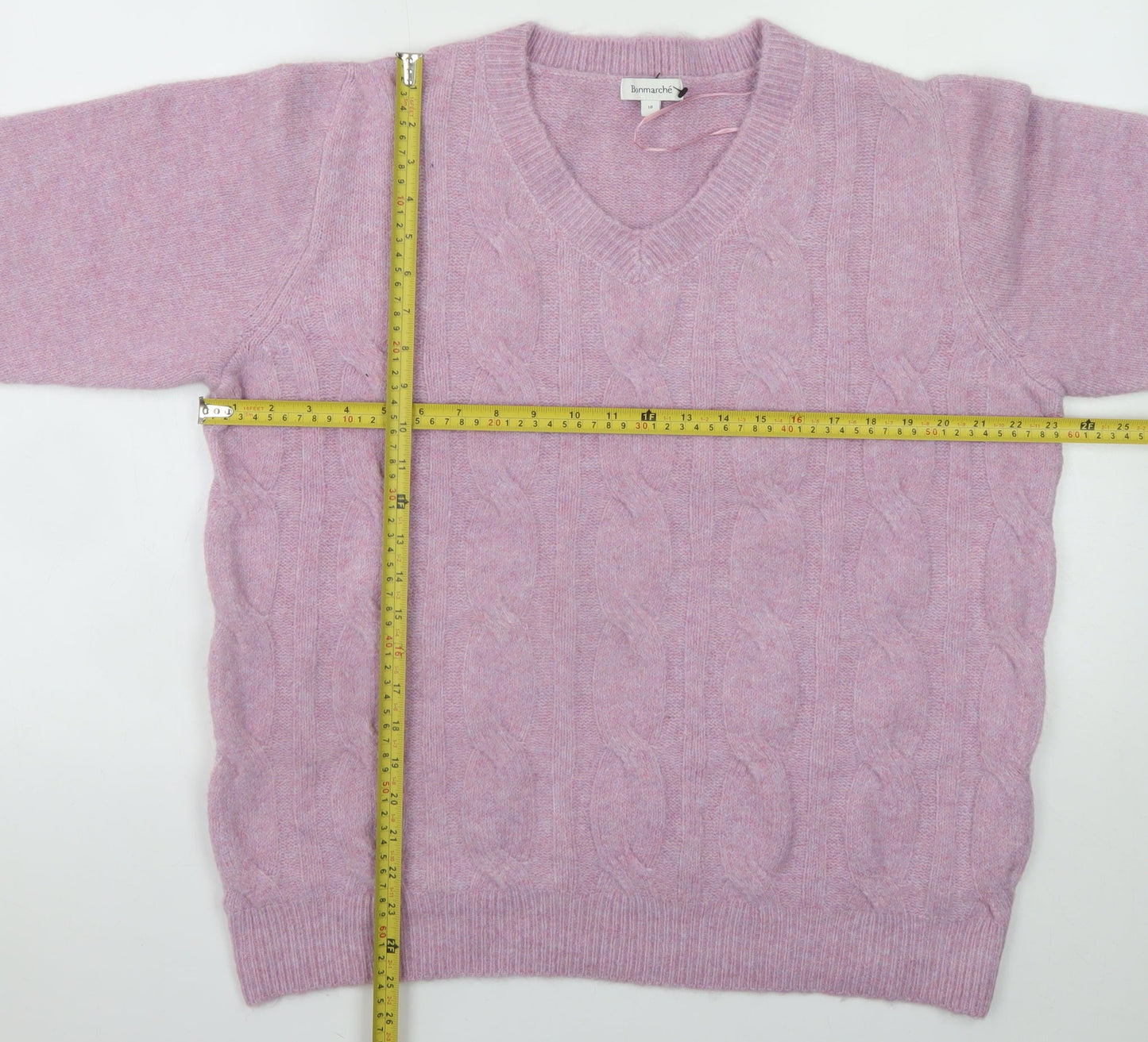 Bonmarché Women’s Pink V-Neck Cable Knit Jumper Size 18