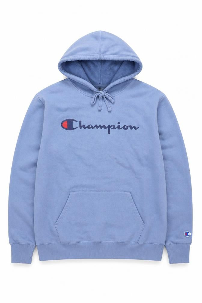 Champion Men's Blue Pullover Hoodie Size M Graphic Logo Fleece