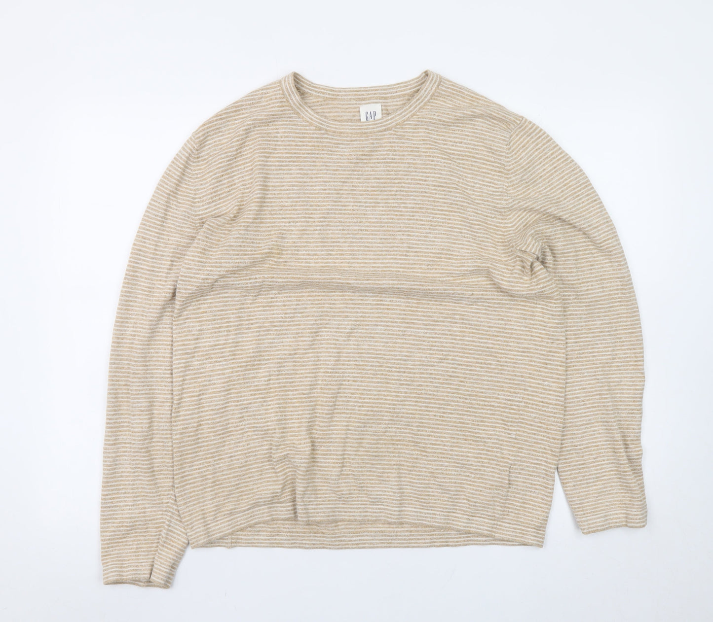 GAP Womens Beige Striped Cotton Linen Crew Neck Jumper M