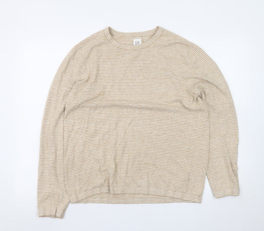 GAP Womens Beige Striped Cotton Linen Crew Neck Jumper M