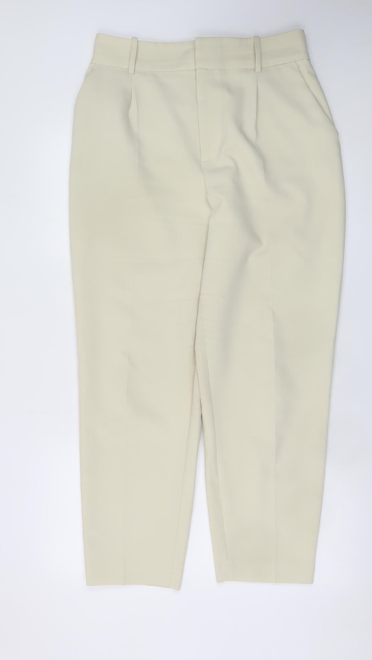 ZARA Women Beige Pleated Tapered Trousers L Size Tailored Workwear