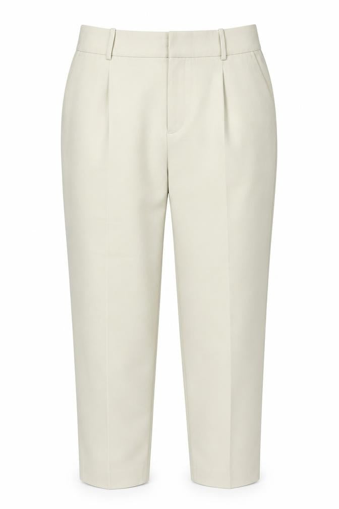 ZARA Women Beige Pleated Tapered Trousers L Size Tailored Workwear