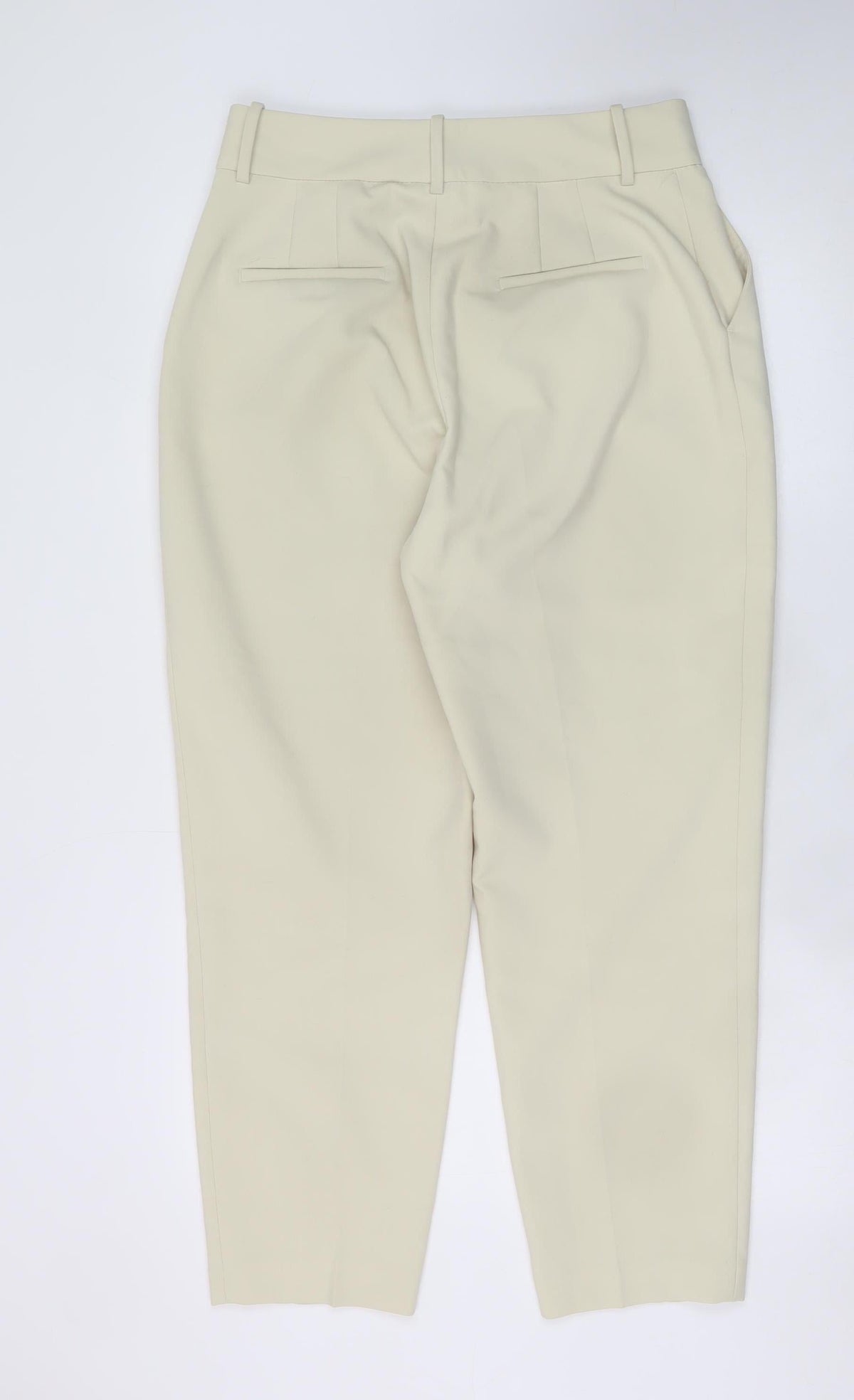 ZARA Women Beige Pleated Tapered Trousers L Size Tailored Workwear