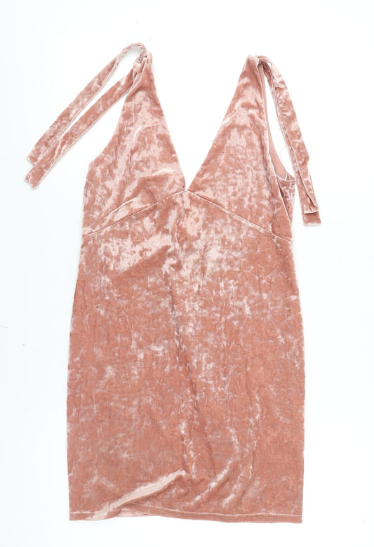 H&M Divided Womens Pink Velvet Slip Dress Size 8 Sleeveless Party Style