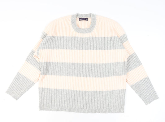 Marks and Spencer Womens Grey Mix Striped Knit Pullover Jumper L