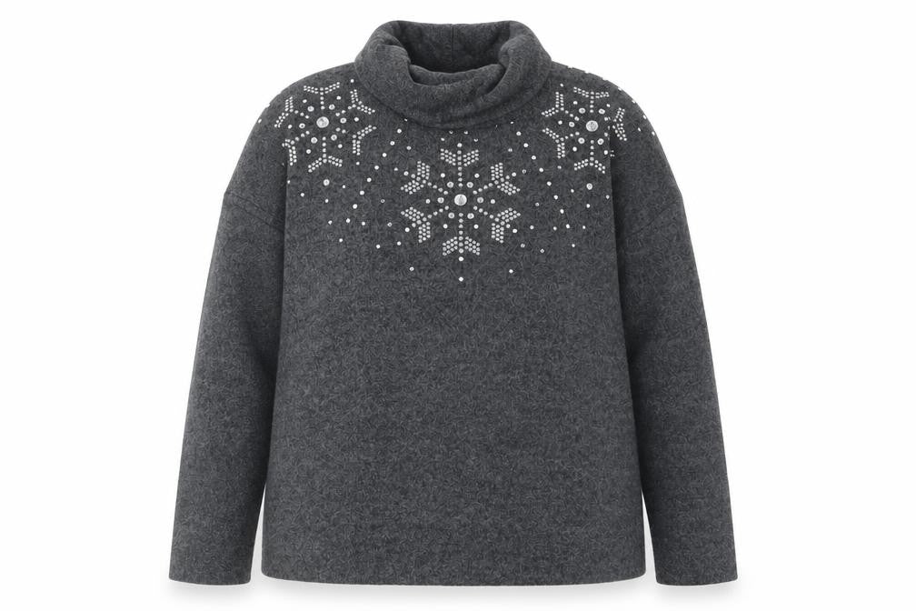 Tu Women Grey Roll Neck Embellished Jumper Size 16