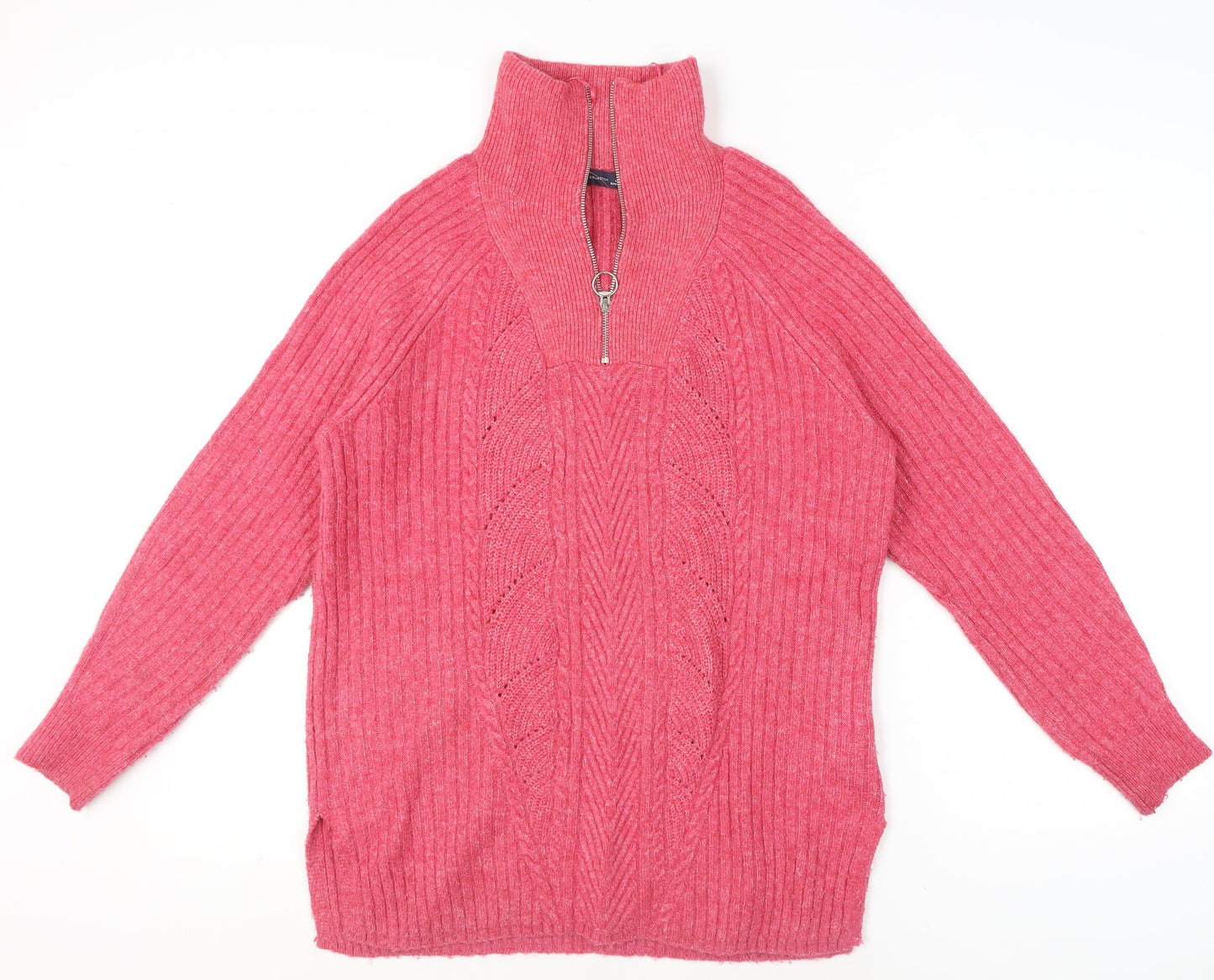 Marks and Spencer Women’s Pink Knit 1/2 Zip High Neck Jumper M