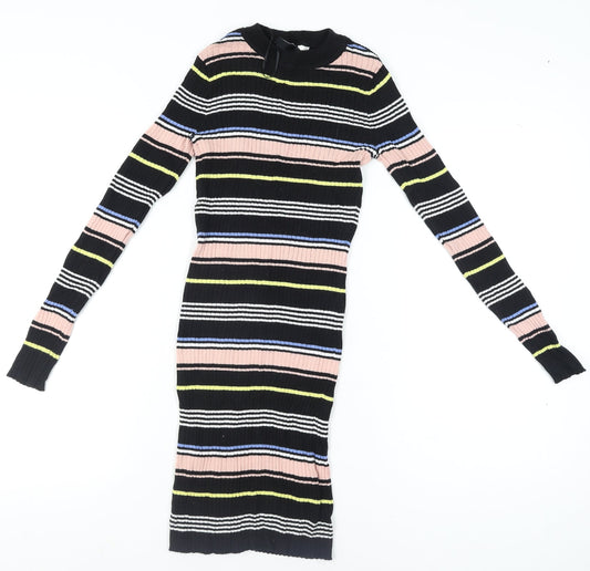 H&M Women Multicoloured Size 8 Bodycon Knit Stripe Dress