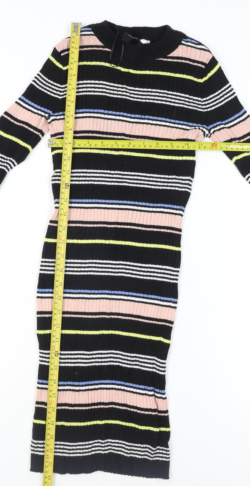 H&M Women Multicoloured Size 8 Bodycon Knit Stripe Dress