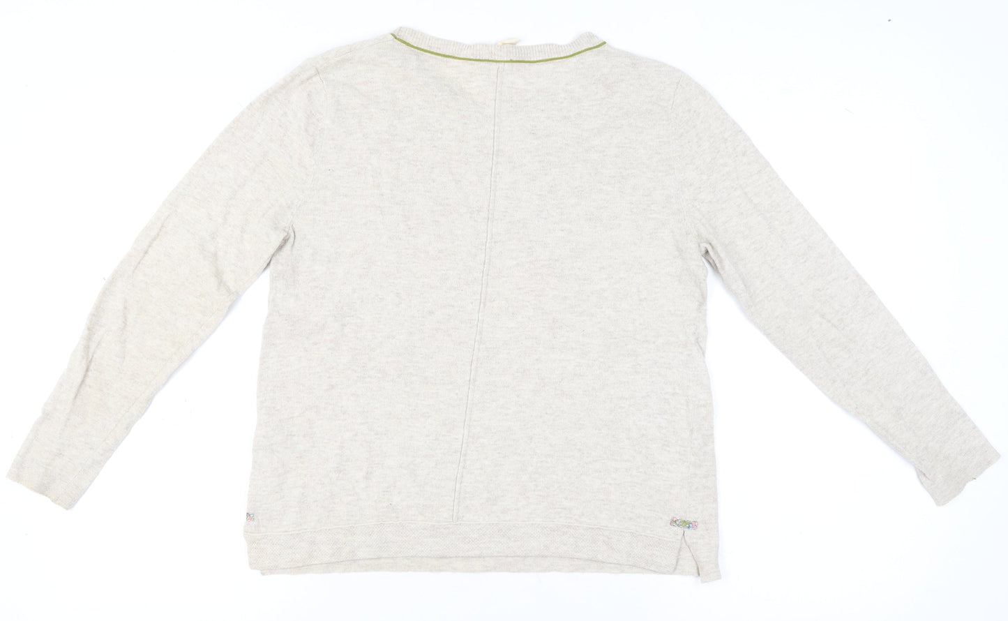 White Stuff Womens Beige Bird Embroidered Knit Jumper Size 12