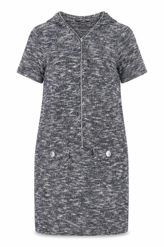 Wallis Women’s Grey Knit Shift Dress Size 10 Short Sleeve Zip Detail