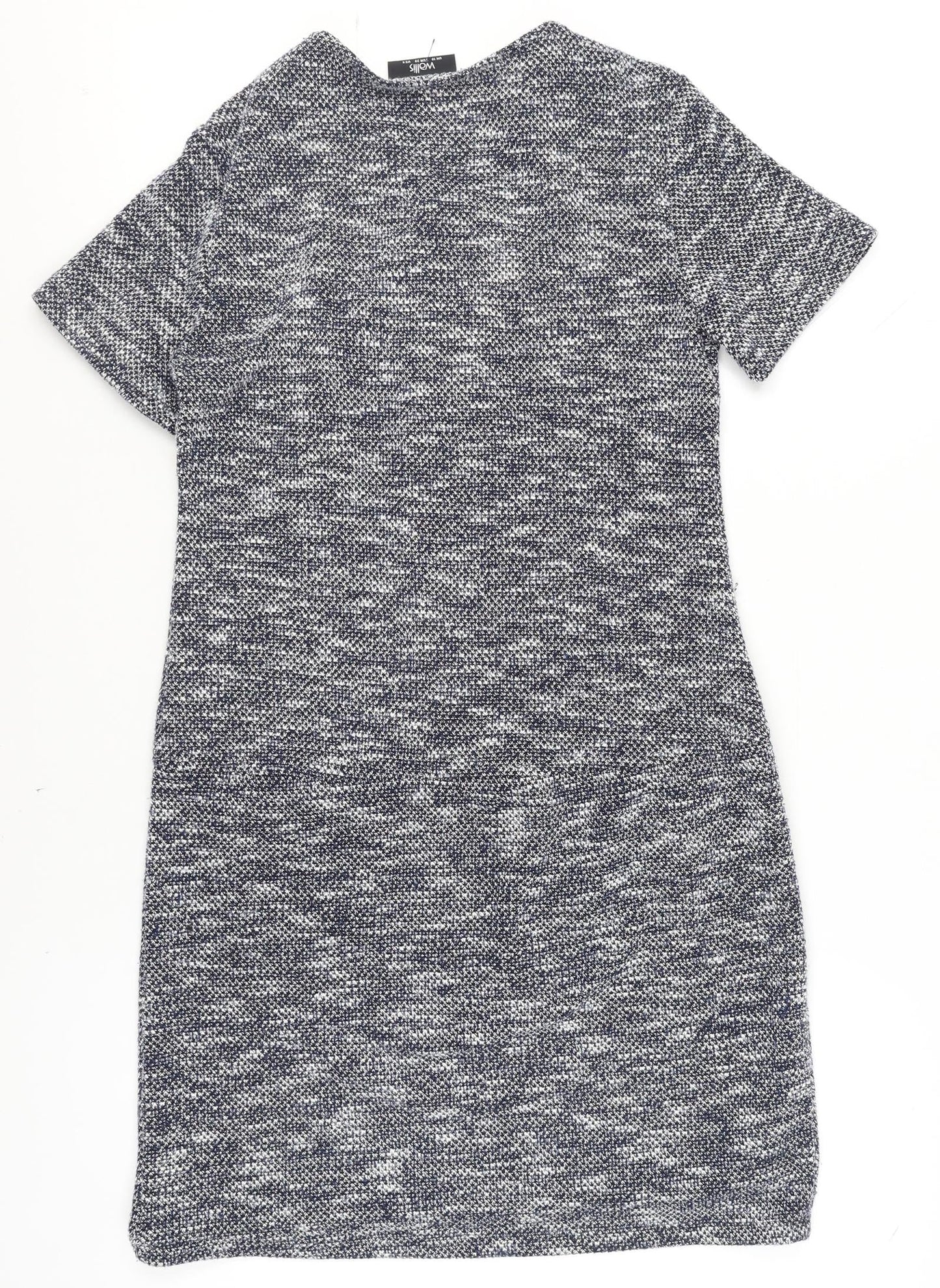 Wallis Women’s Grey Knit Shift Dress Size 10 Short Sleeve Zip Detail