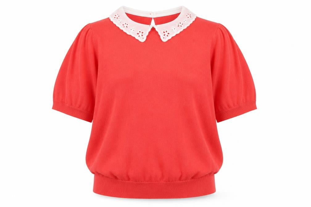 JD Williams Women's Red Collared Short Sleeve Lightweight Jumper Size 20