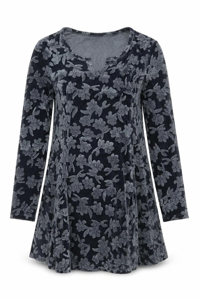 Joe Browns Womens Grey Floral Velvet Tunic Blouse Size 10