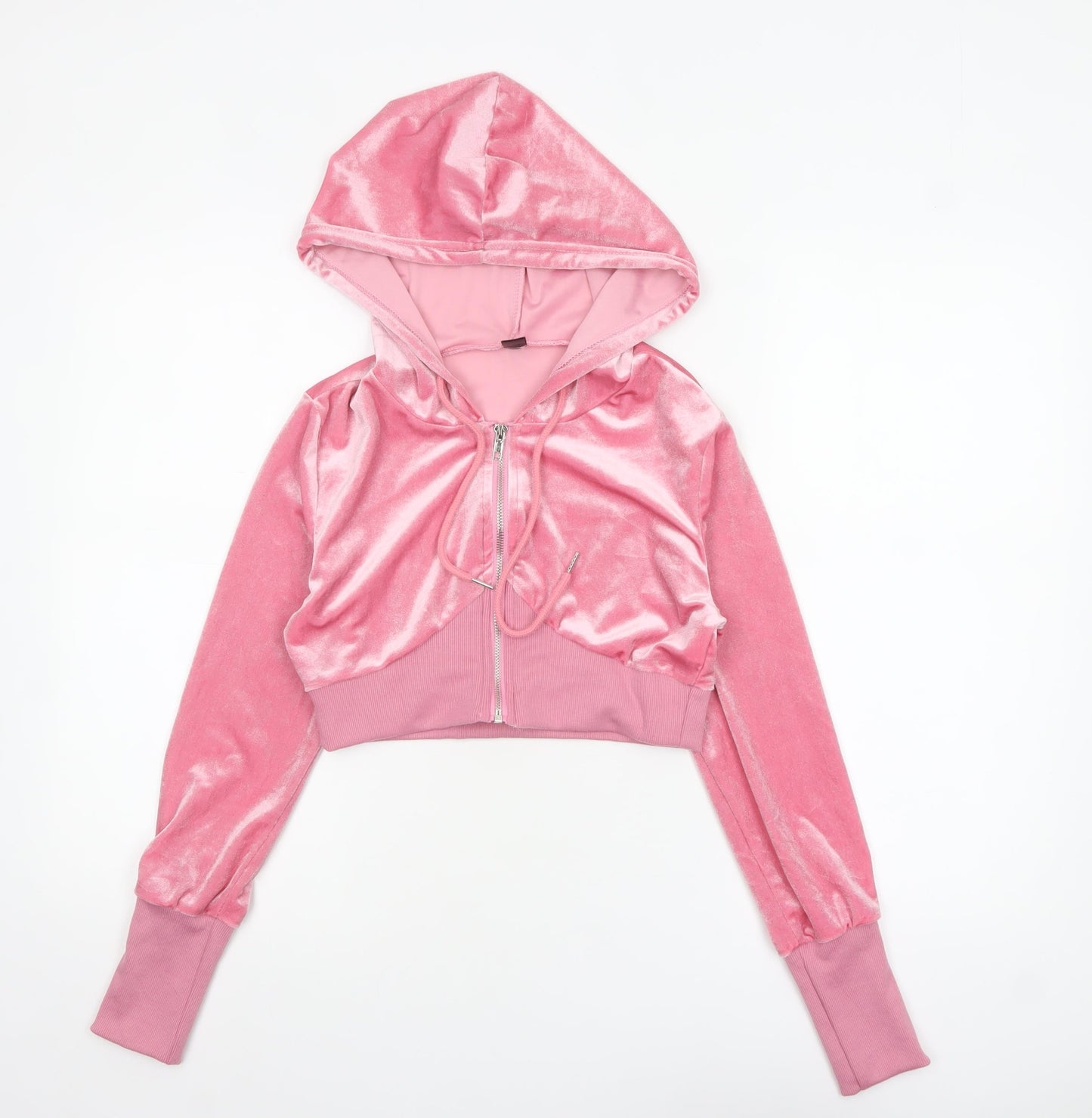 SHEIN Womens Pink Velour Full Zip Cropped Hoodie Size S
