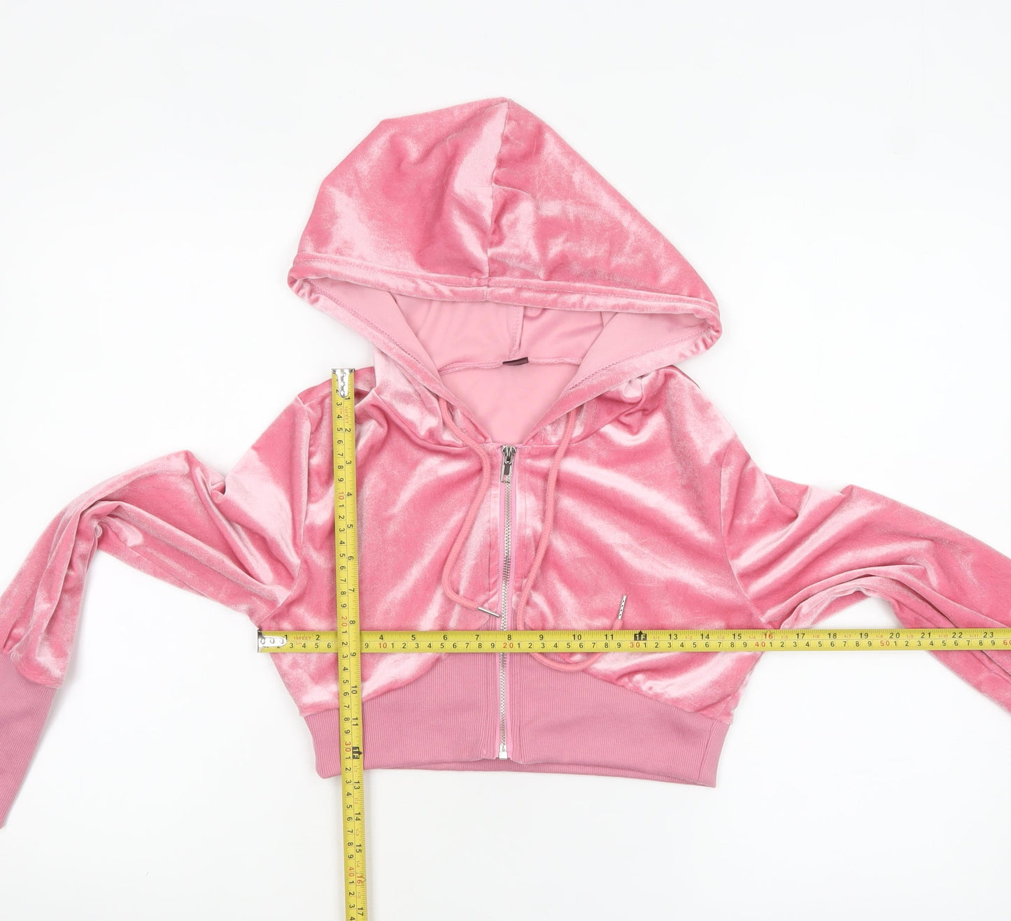 SHEIN Womens Pink Velour Full Zip Cropped Hoodie Size S
