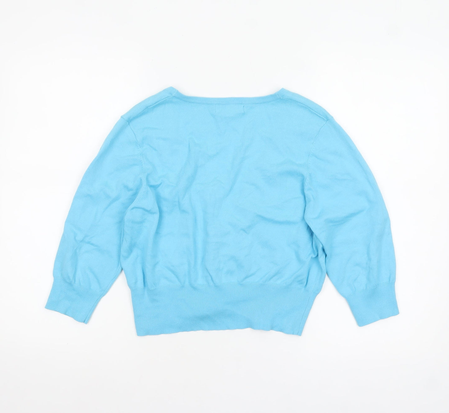 Tina Taylor Women Blue L V-Neck 3/4 Sleeve Button Cardigan
