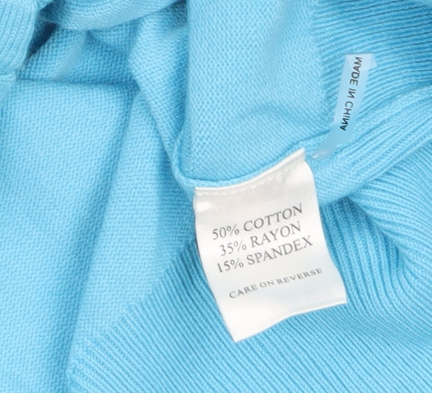 Tina Taylor Women Blue L V-Neck 3/4 Sleeve Button Cardigan