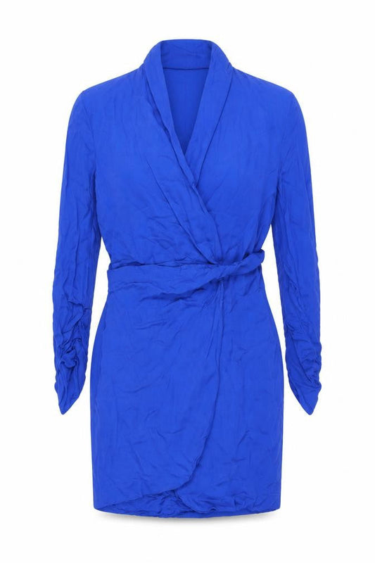Zara Women Blue Viscose Wrap Dress Size 12 Long Sleeve Short Belted