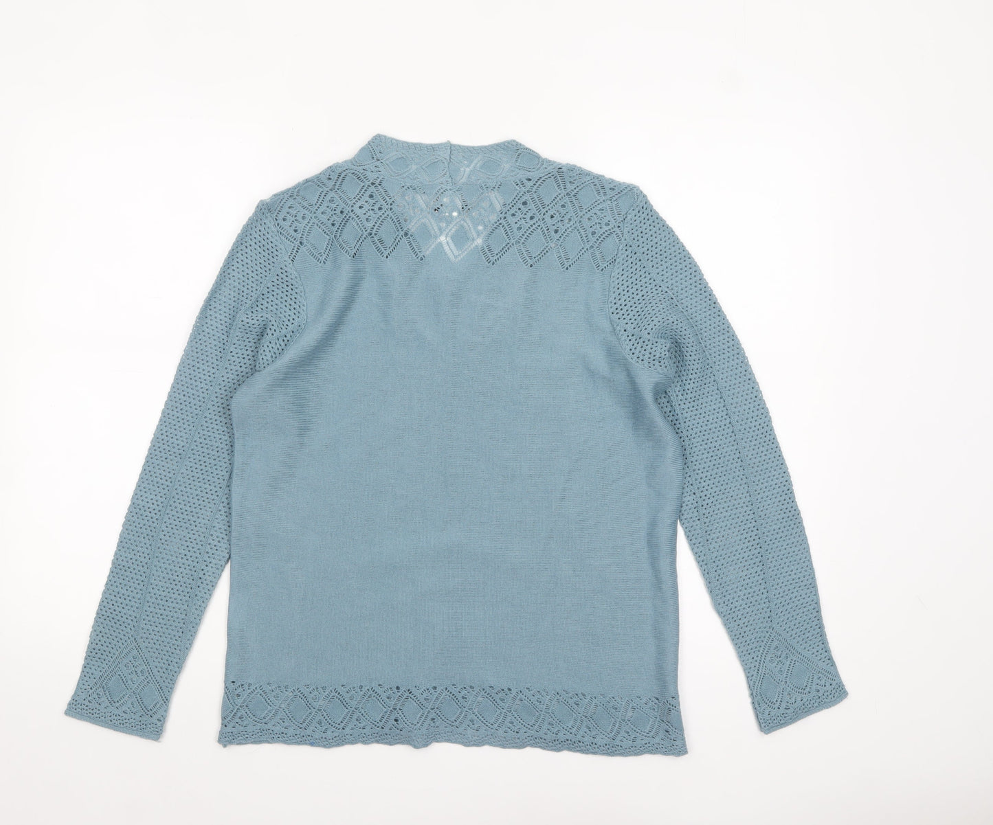 Afibel Women Blue Acrylic V-Neck Crochet Knit Jumper Size 14
