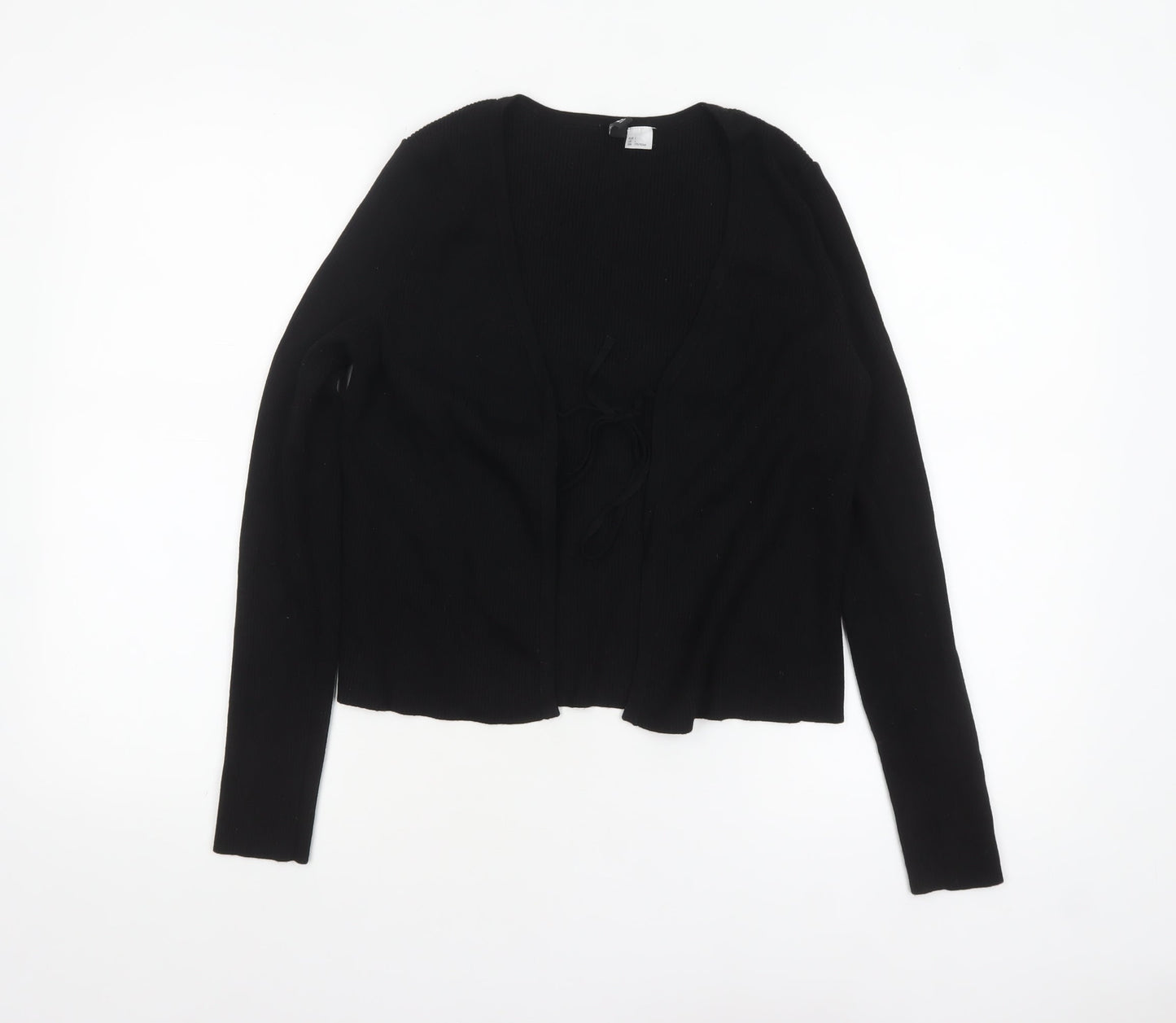 H&M Divided Women's Black L V-Neck Tie Front Knit Cardigan