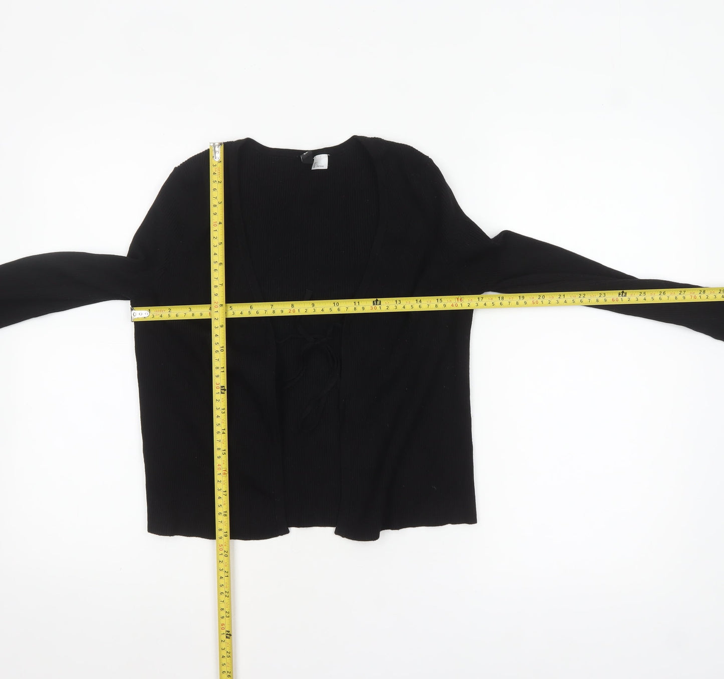 H&M Divided Women's Black L V-Neck Tie Front Knit Cardigan