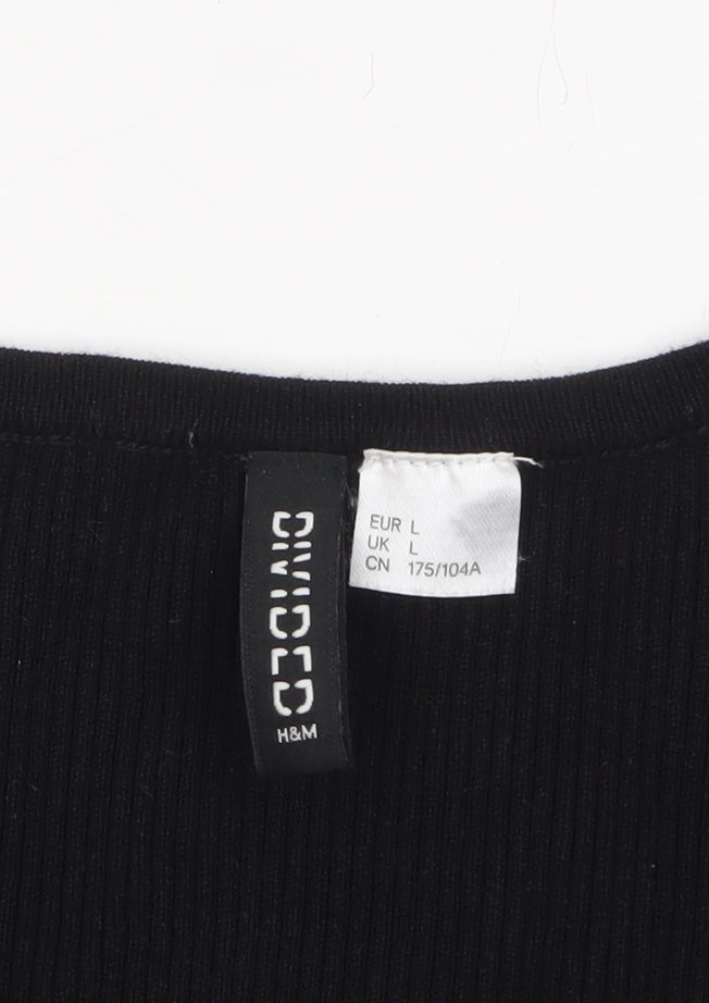 H&M Divided Women's Black L V-Neck Tie Front Knit Cardigan