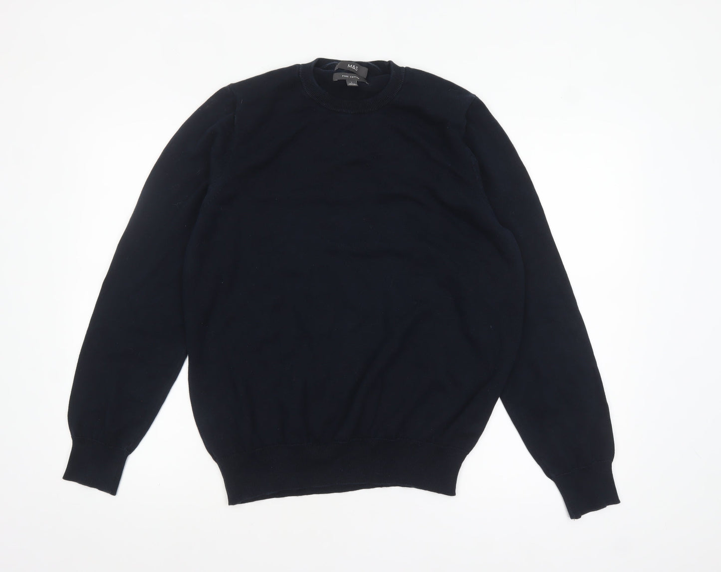 Marks and Spencer Mens Blue Pure Cotton Crew Neck Jumper L