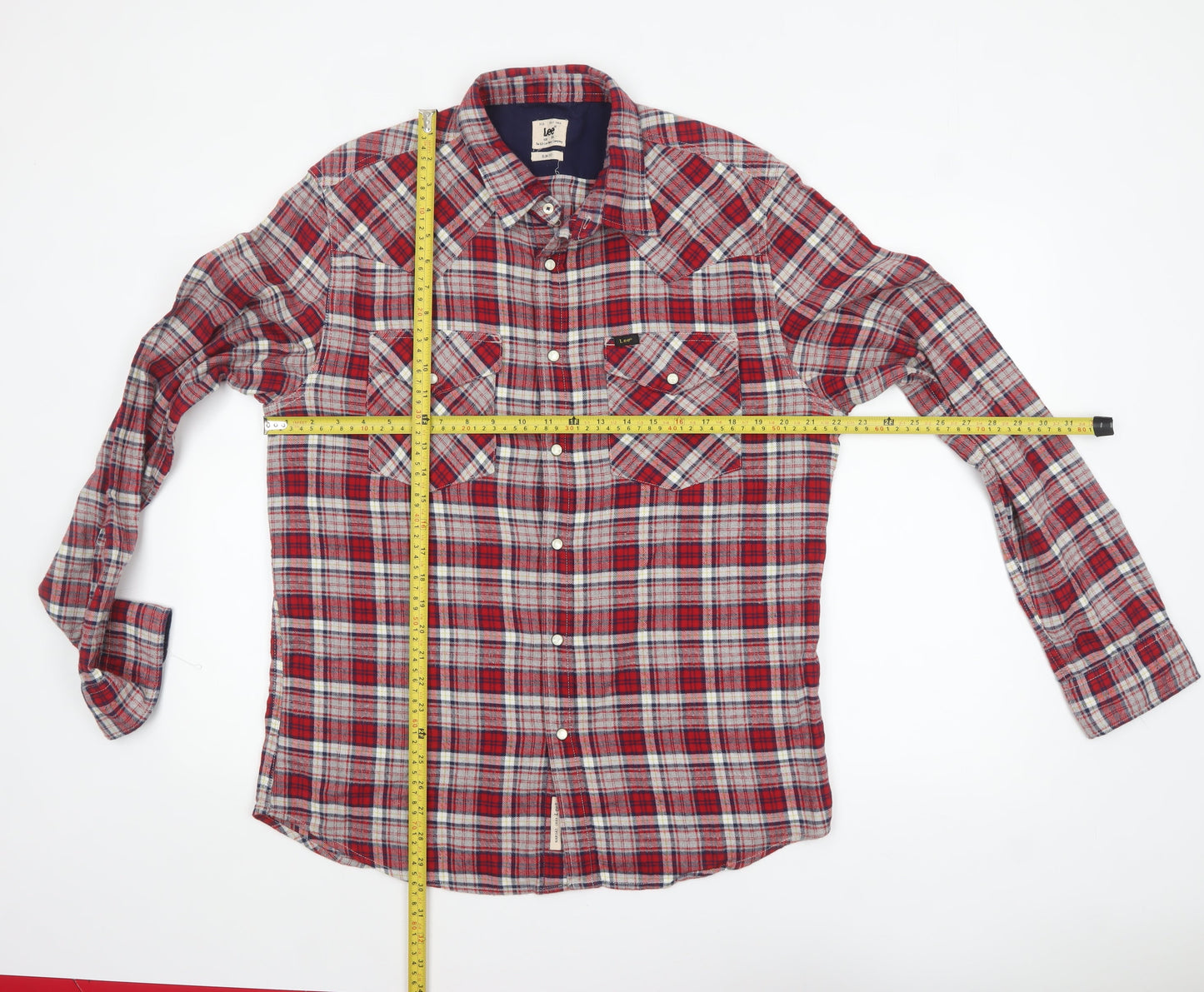 Lee Men's Red Plaid Slim Fit Flannel Button-Up Shirt XL