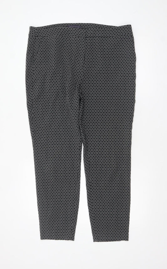 Marks and Spencer Womens Black Geometric Slim Trousers Size 16