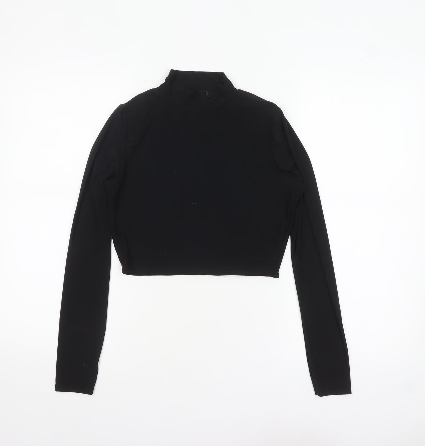 PrettyLittleThing Women’s Black Cropped Long Sleeve Mock Neck Top Size 12