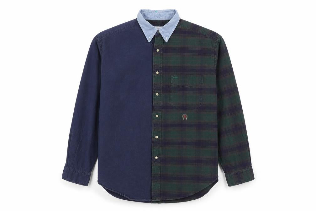 Tommy Hilfiger Men’s Blue Check Button-Up Shirt L Cotton Flannel
