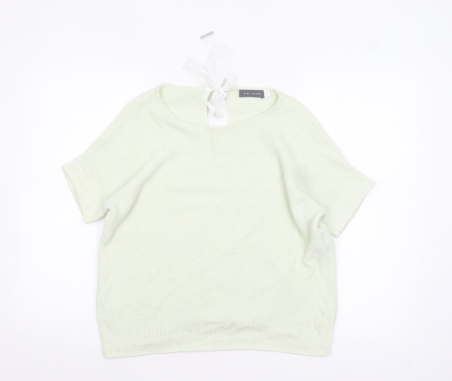 Mint Velvet Womens Ivory Short Sleeve Knit Bow Back Jumper Size M