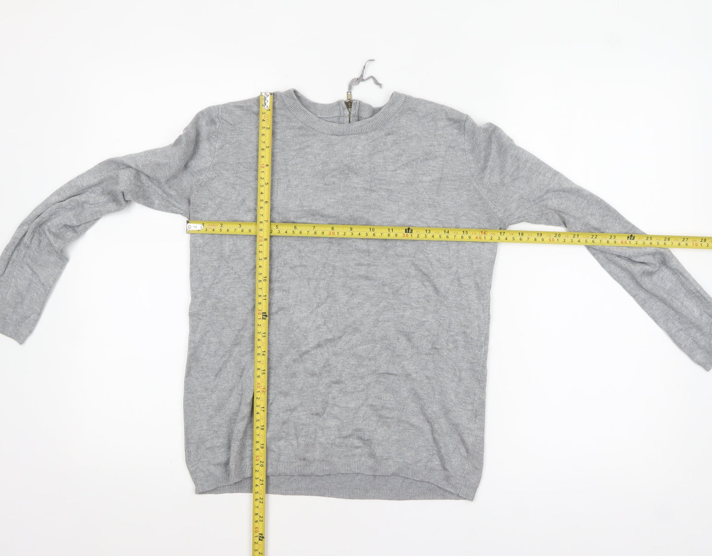 Zara Women Grey Crew Neck Wool Blend Long Sleeve Jumper Size 12