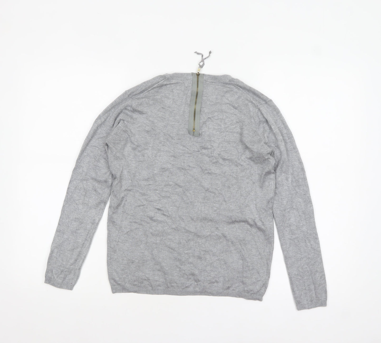 Zara Women Grey Crew Neck Wool Blend Long Sleeve Jumper Size 12