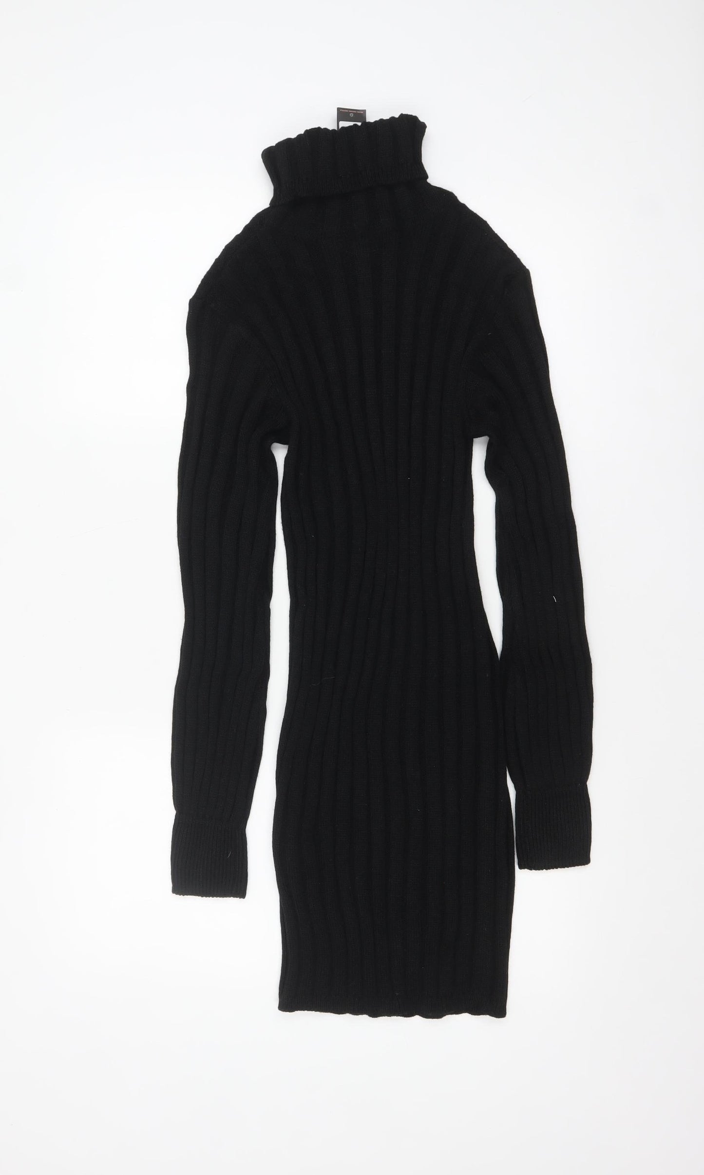 PrettyLittleThing Women Black Roll Neck Long Sleeve Bodycon Knit Dress Size M