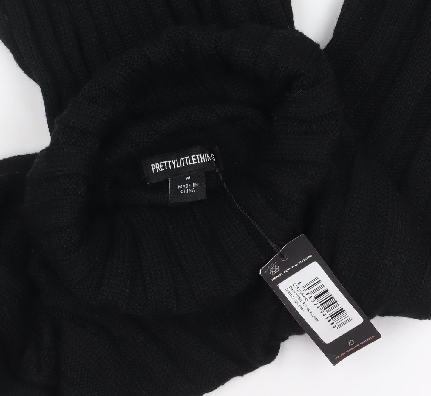 PrettyLittleThing Women Black Roll Neck Long Sleeve Bodycon Knit Dress Size M