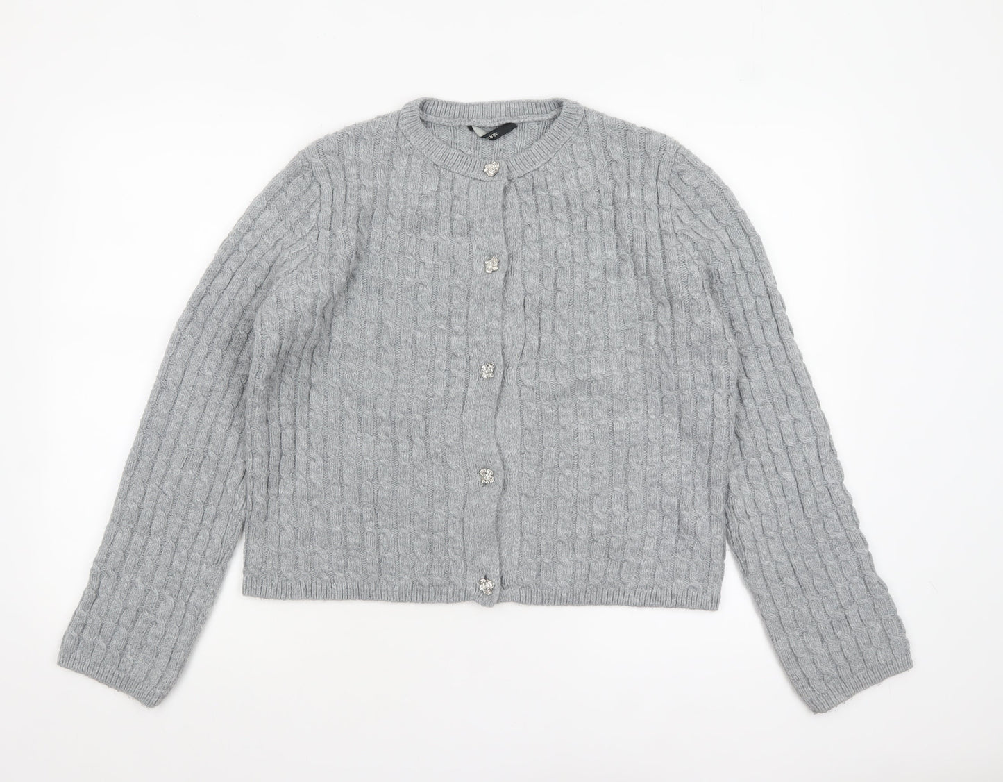 George Women Grey Cable-Knit Button Cardigan Size 12-14
