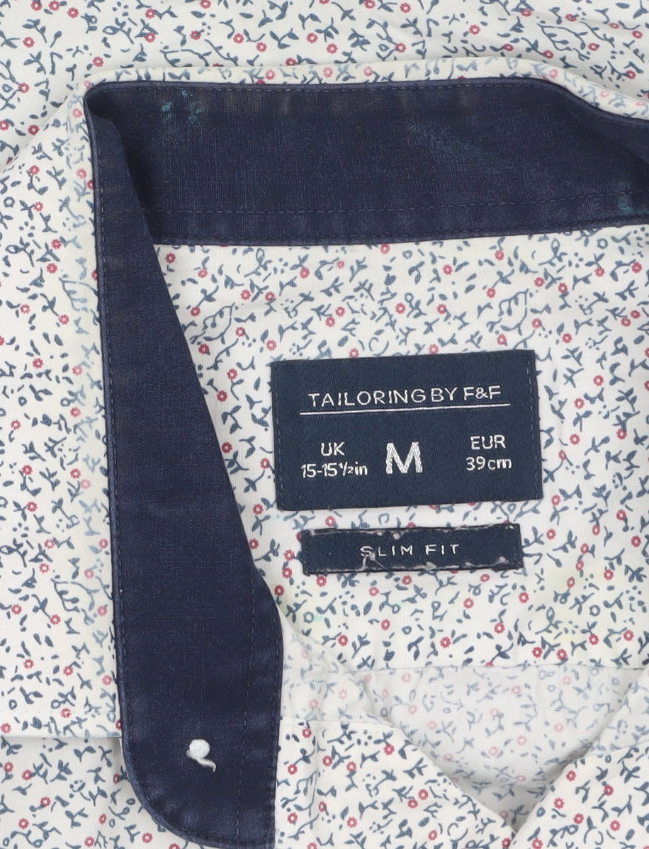 Tailoring by F&F Men's Blue Floral Slim Fit Long Sleeve Button-Up Shirt M