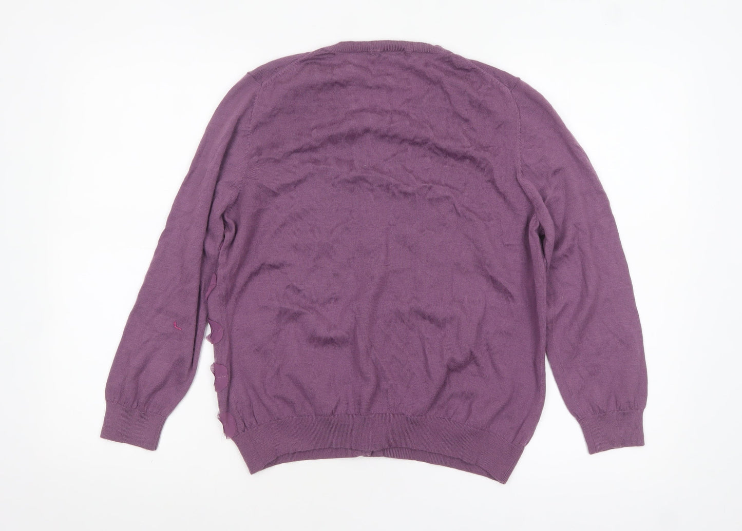 Boden Women Purple Wool Crew Neck Long Sleeve Cardigan UK 16
